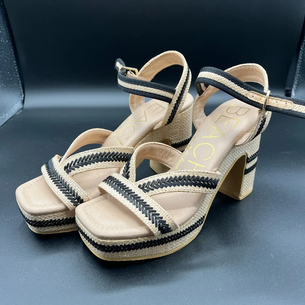BEACH by Matisse Adelaide Platform Heels Womens 7M Beige Ankle Strap Sandals